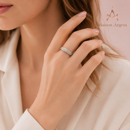 Bague Éternité Tressée en Argent Sterling 925 pour Femme - Bijou Fin Scintillant CZ