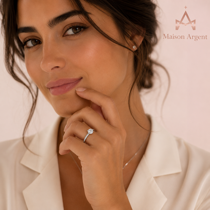Bague Solitaire Moissanite 1CT en Argent 925 pour Femme - Bijou Classique pour Fiançailles et Mariage