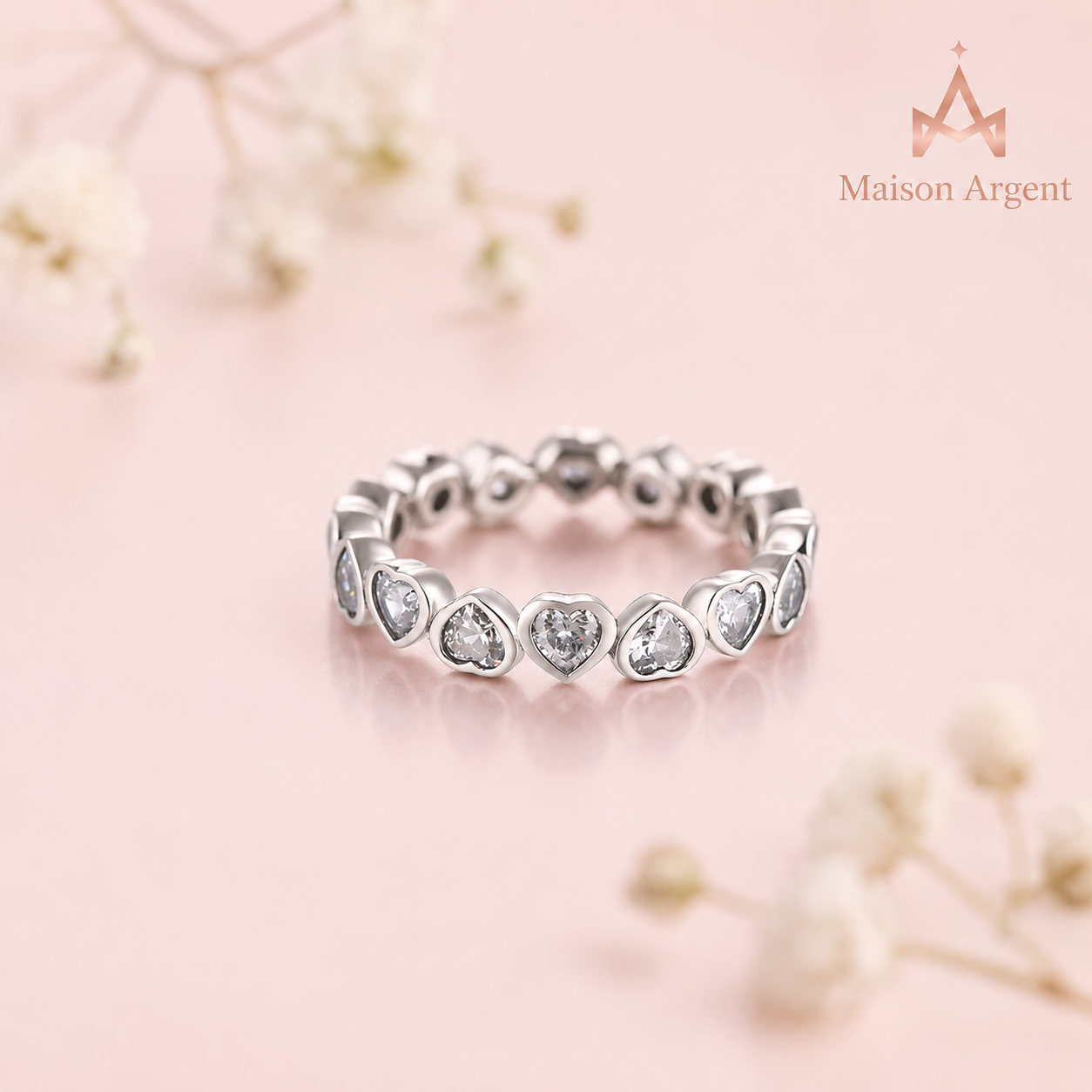 Bague Classique Argent Sterling 925 Cœur Zircone Cubique - Bijoux Éternité