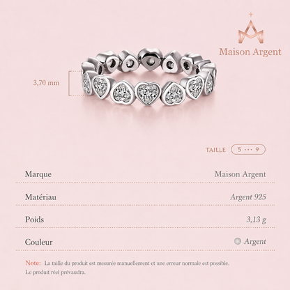 Bague Classique Argent Sterling 925 Cœur Zircone Cubique - Bijoux Éternité