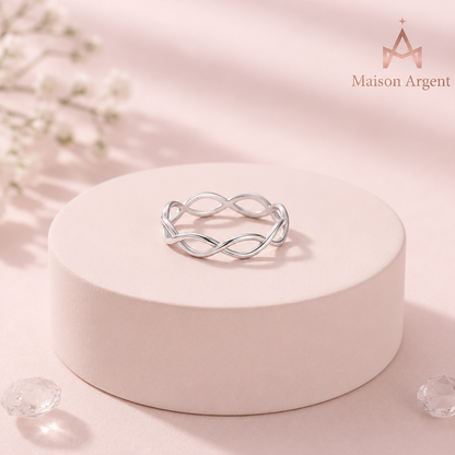 Bague Tressée Argent 925 - Design Abstrait Élégant pour Femme