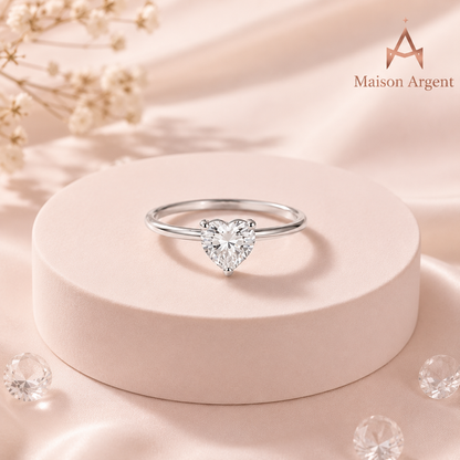 Bague Cœur Scintillant en Argent 925 pour Femme - Bijou de Mariage Élégant