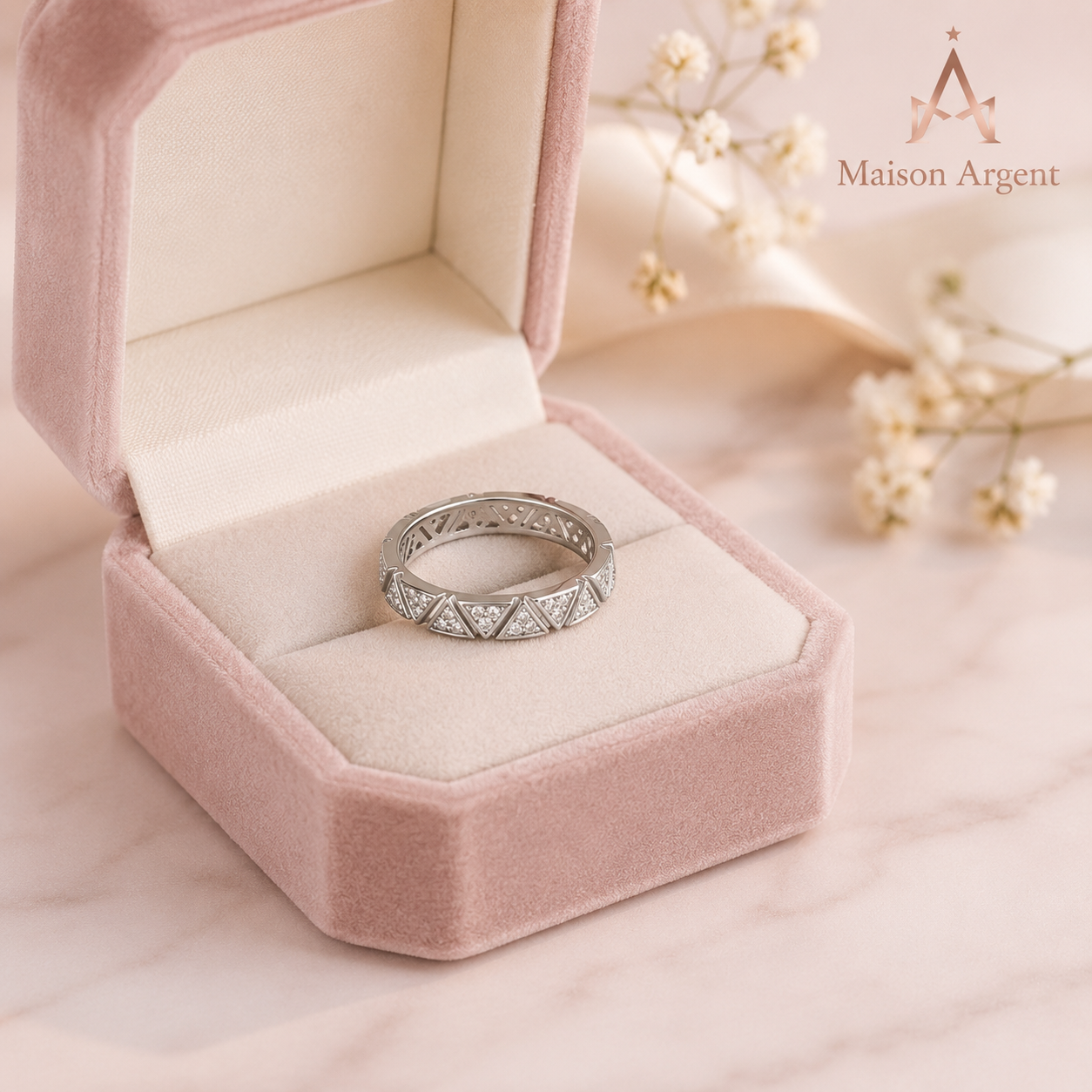 Bague Triangle Éternité en Argent Sterling 925 pour Femme - Bijou Mariage Romantique avec Boîte