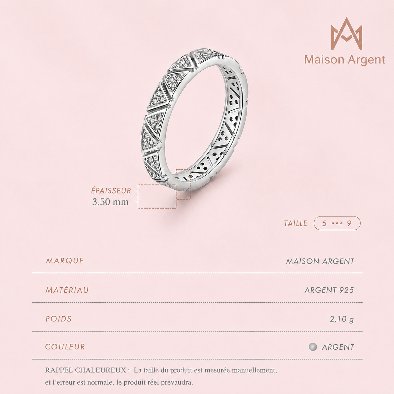 Bague Triangle Éternité en Argent Sterling 925 pour Femme - Bijou Mariage Romantique avec Boîte
