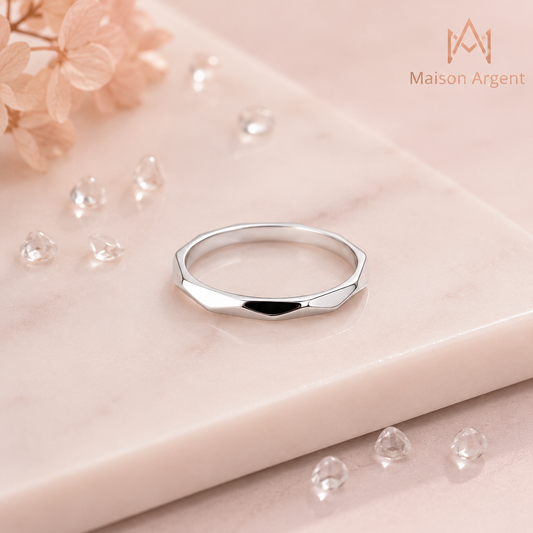 Bague Géométrique Minimaliste en Argent Sterling 925 pour Femme - Bijou de Mariage Minimaliste