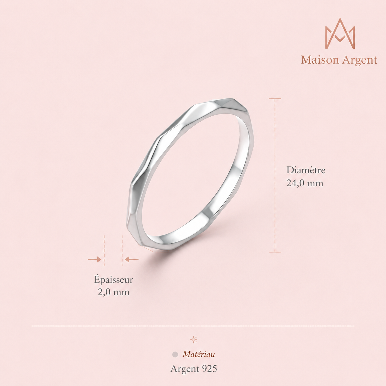 Bague Géométrique Minimaliste en Argent Sterling 925 pour Femme - Bijou de Mariage Minimaliste