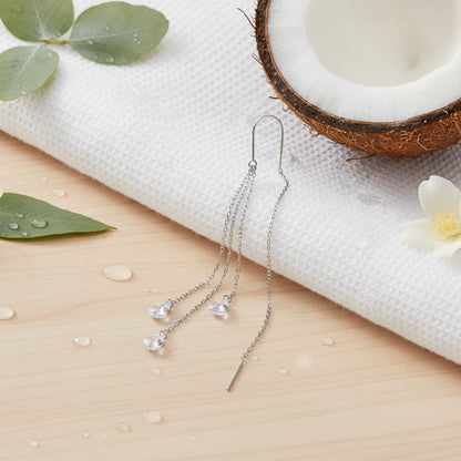 Boucles d'Oreilles Pendantes Argent Sterling 925 pour Femme - Design Goutte d'Eau & Pompon